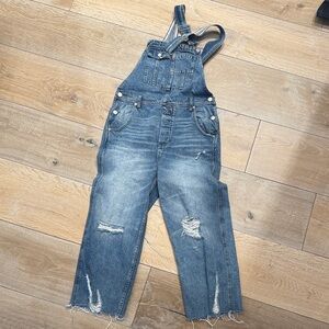FP Movement by Free People Distressed Blue Denim Overalls